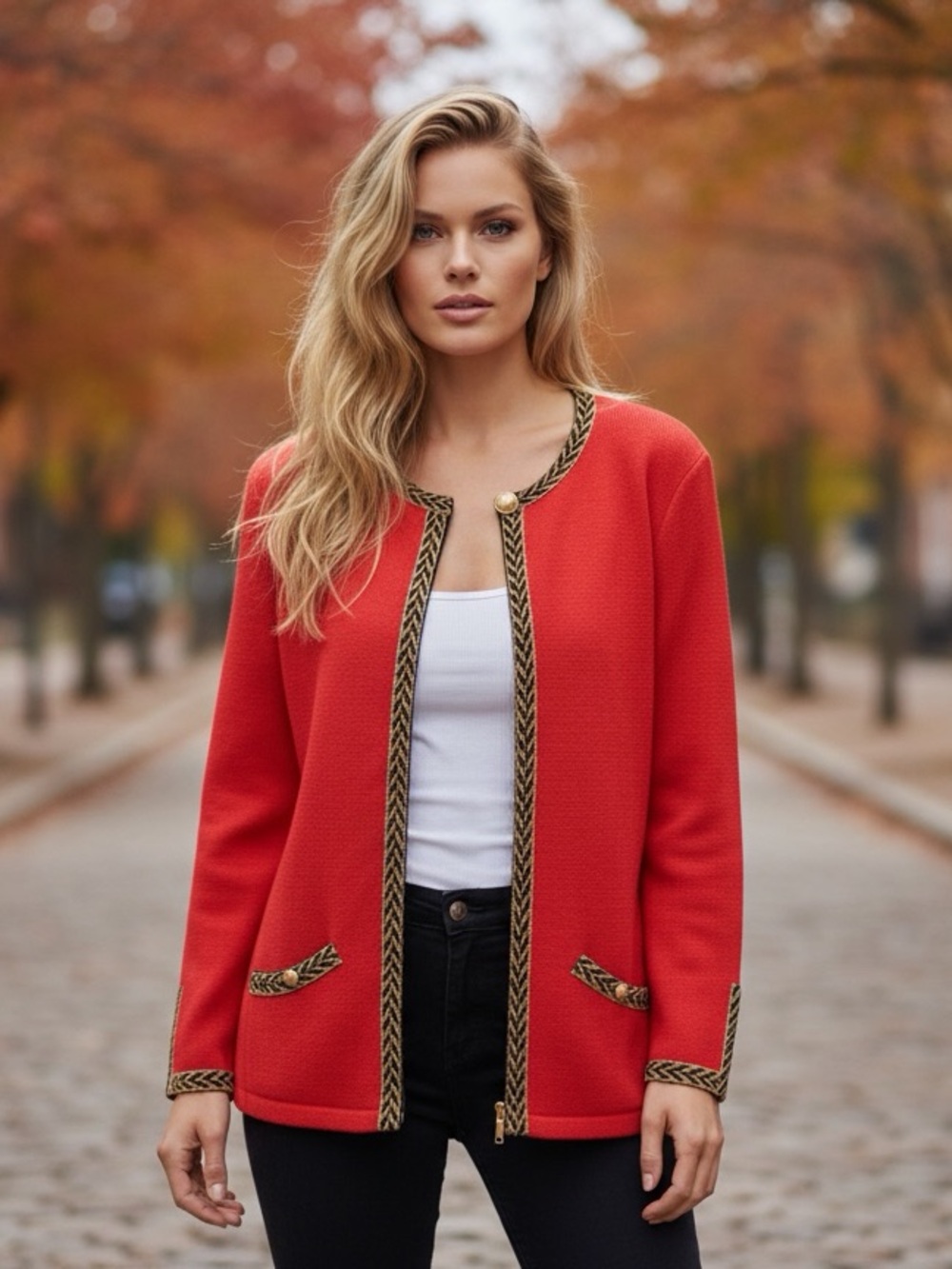 Vintage Mita Red Gold Trim Knit Jacket 3X